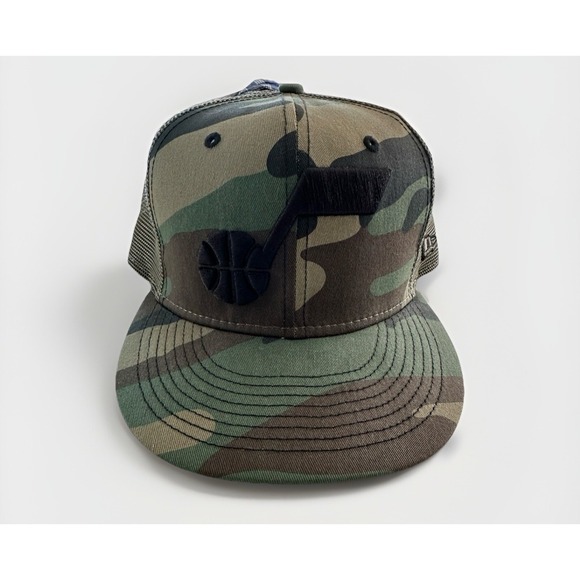 Utah Jazz Trucker Hat New Era 9Fifty Snapback Woodland Camo Black Note NBA NWOT - Picture 1 of 8